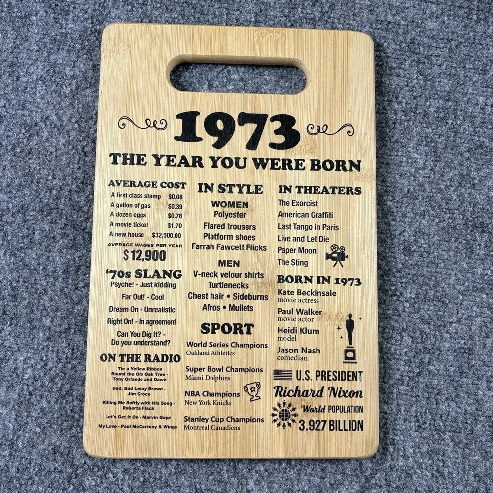 1973 Bamboo Cutting Board The Year You Were Born Birthday Gift Serving Board